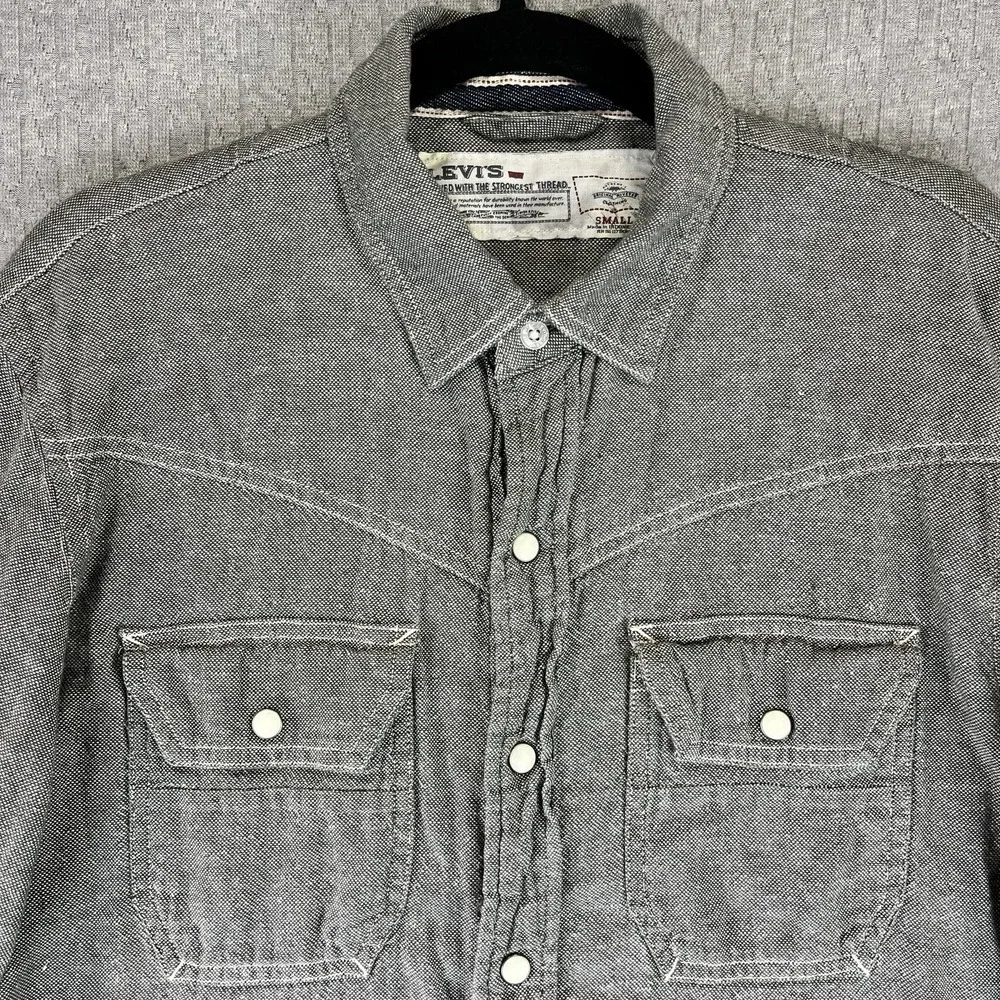 Levis Western Shirt Mens Small Gray Linen Blend Pearl‎ Snap Long Sleeve 3LDLW060